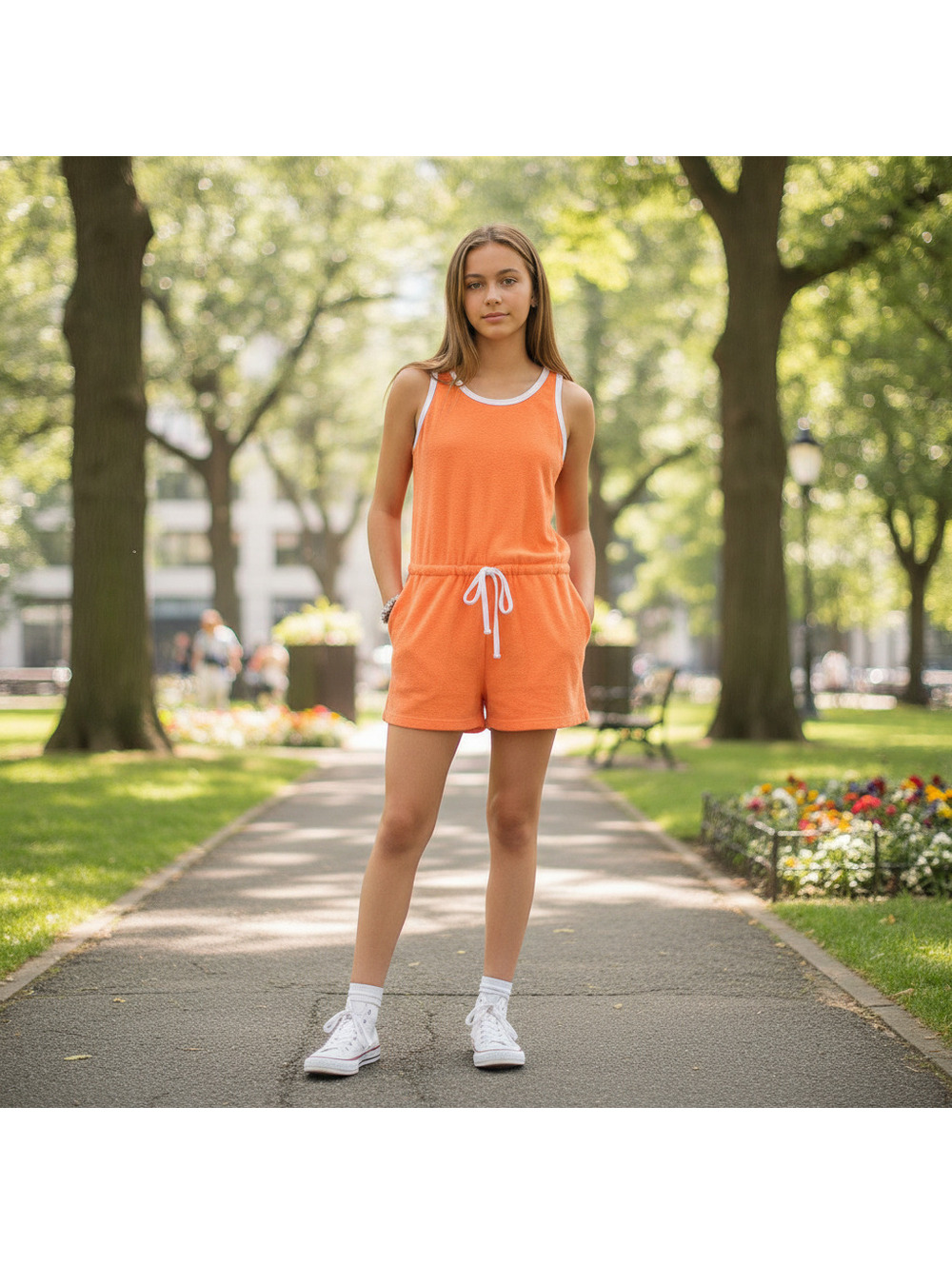 Colorful Planet Orange Terry Cloth Romper XXL 18/20